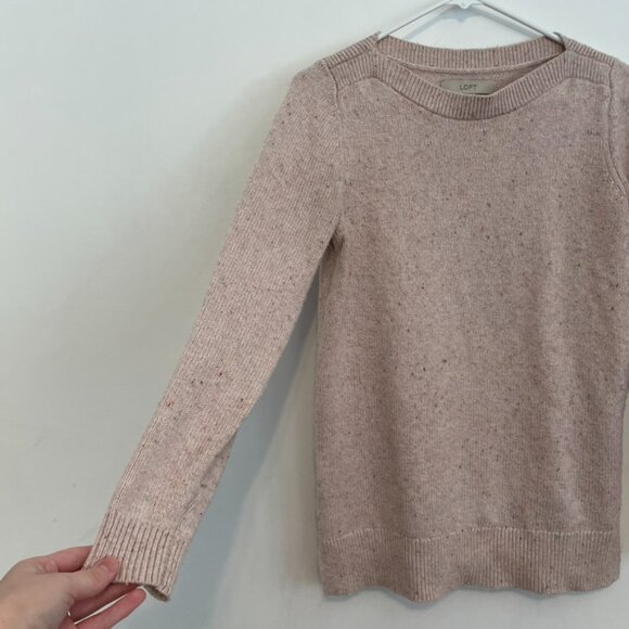 ANN TAYLOR LOFT Flecked Boatneck Sweater Light Baby Pink Multi Confetti Cotton S - Picture 10 of 16